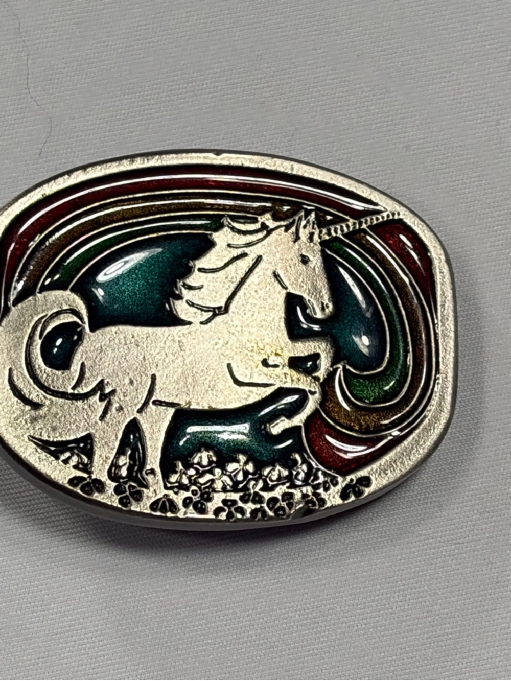Vintage Unicorn Rainbow Belt Buckle Enamel Fantasy Boho Cottagecore Western